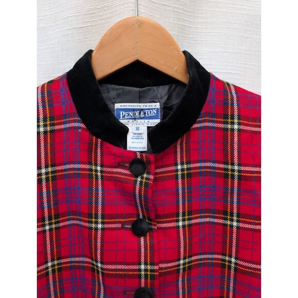 Vintage Pendleton Women’s Red Tartan Plaid Crop Wool Jacket Blazer Sz 10P Preppy - Picture 5 of 9